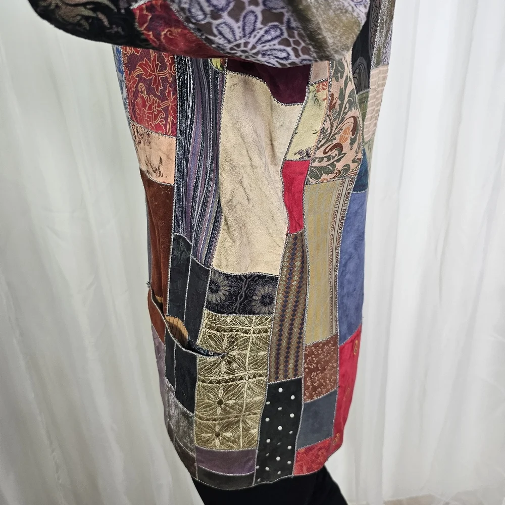Roberto Cavalli Vintage Printed Suede Leather & Denim Patchwork Jacket 1980s - Picture 11 of 15